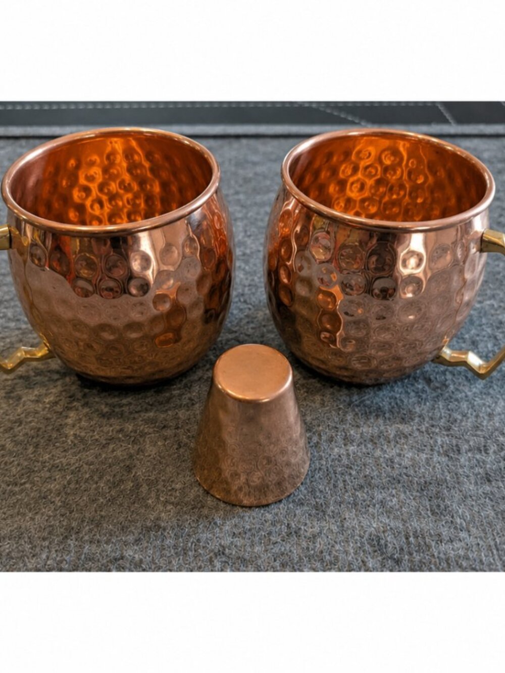 Hammered Copper Moscow Mule Mug Set with Matching Jigger – Set of 3